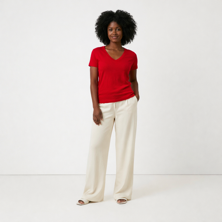 PERFECT CASHMERE COL V ROUGE - Taille XL (42)