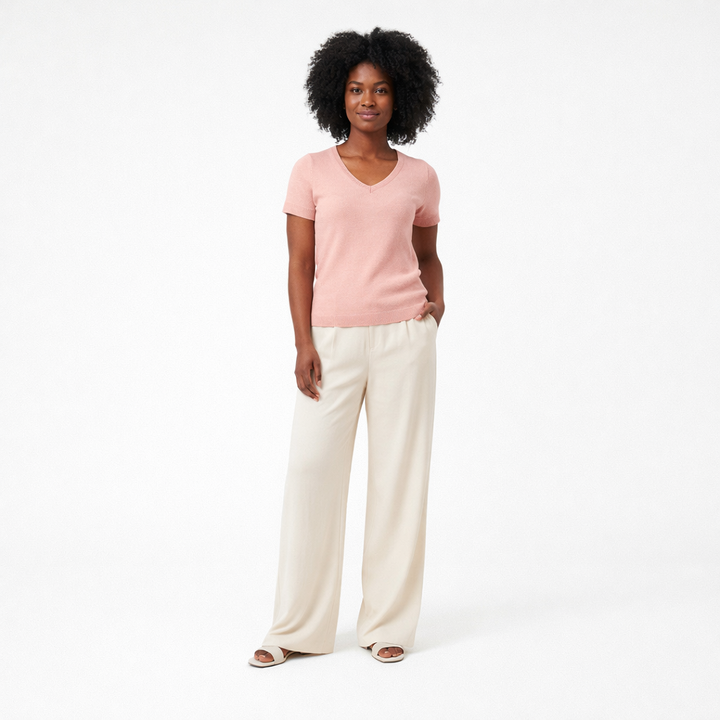 JUST CASHMERE COL V ROSE - Taille M (38)