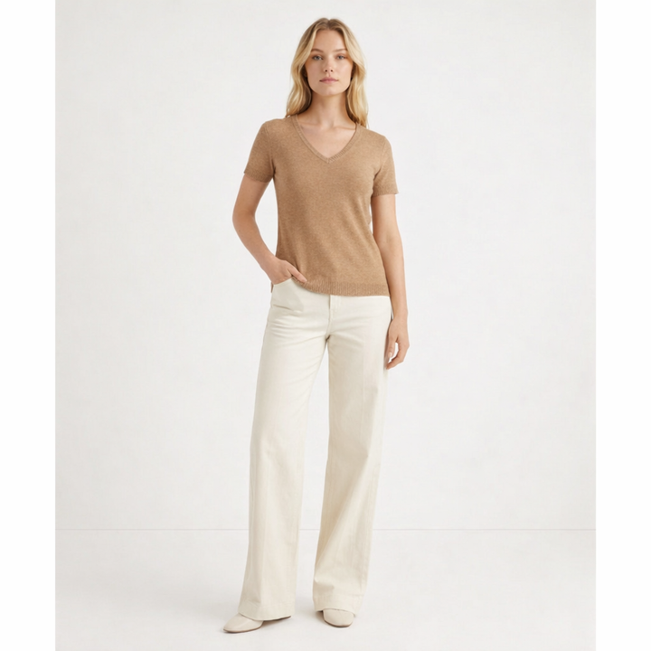 JUST CASHMERE COL V BEIGE - Taille M (38)