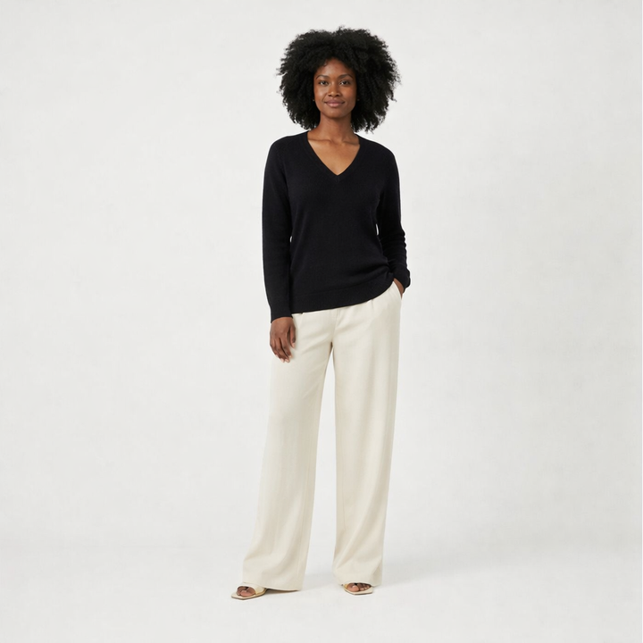 CACHEMIRE ITALIEN COL V BLEU - Taille M (38)